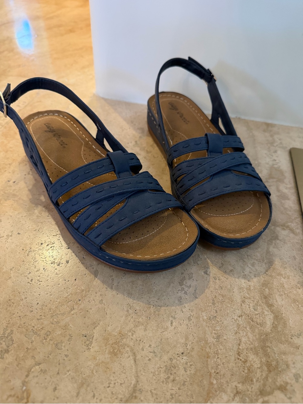 NWOT Easy Street Navy Strappy Slingback Sandals
